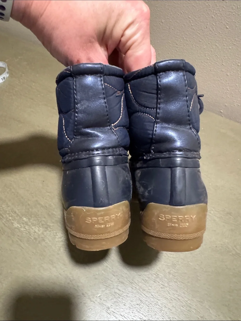 Sperry Navy Quilted Lace-Up Kids Rain Duck Boots size 2